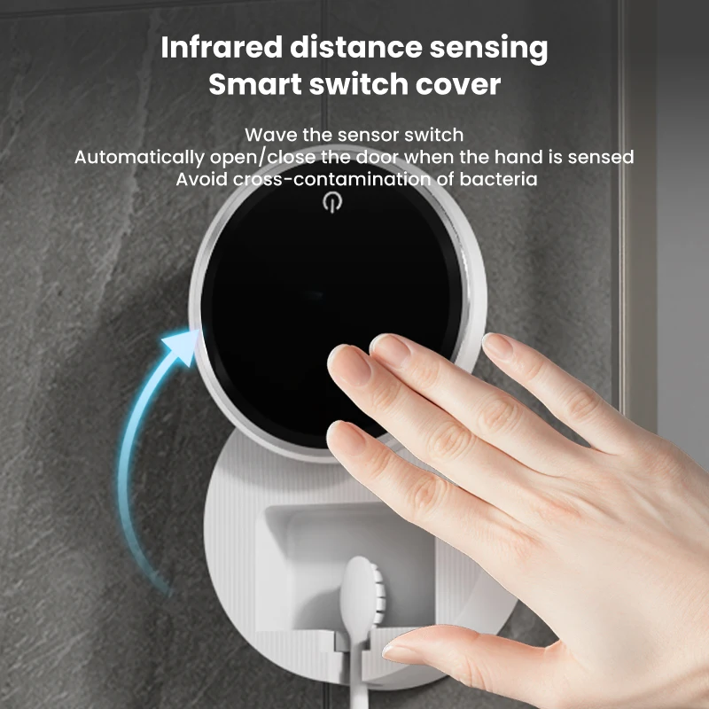 Esterilizador y Secador de Cepillos de Dientes con Sensor Automático UVC, Pantalla LED, Soporte Intercambiable para 1/2 Cepillos y Maquinilla de Afeitar, Montaje en Pared Sin Perforaciones