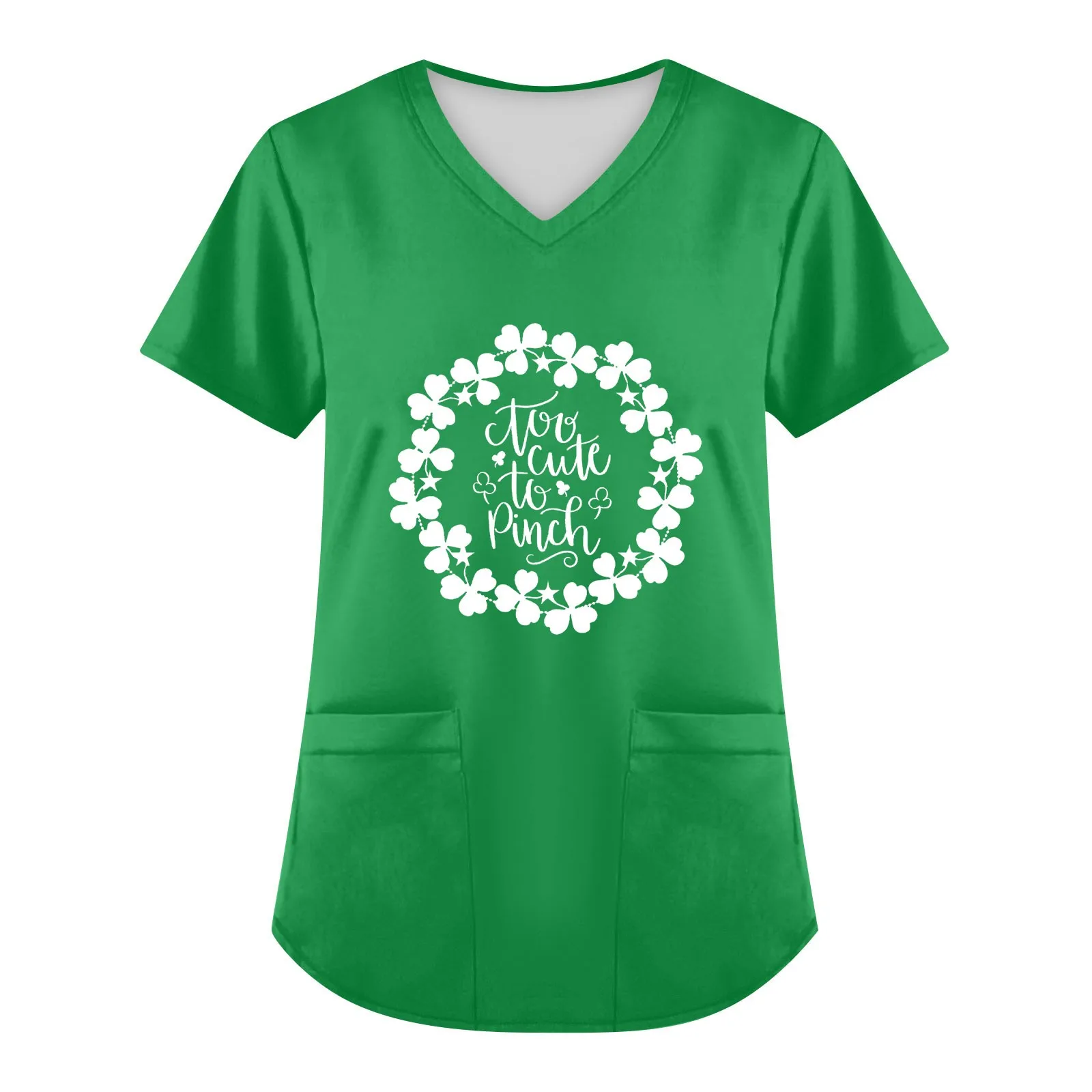 

St Patrick Day Scrub Tops Women Love Print Short Sleeve Nurse Uniforms Green Shirt Workwear Scrubs Comfy Medical Scrub Shirts