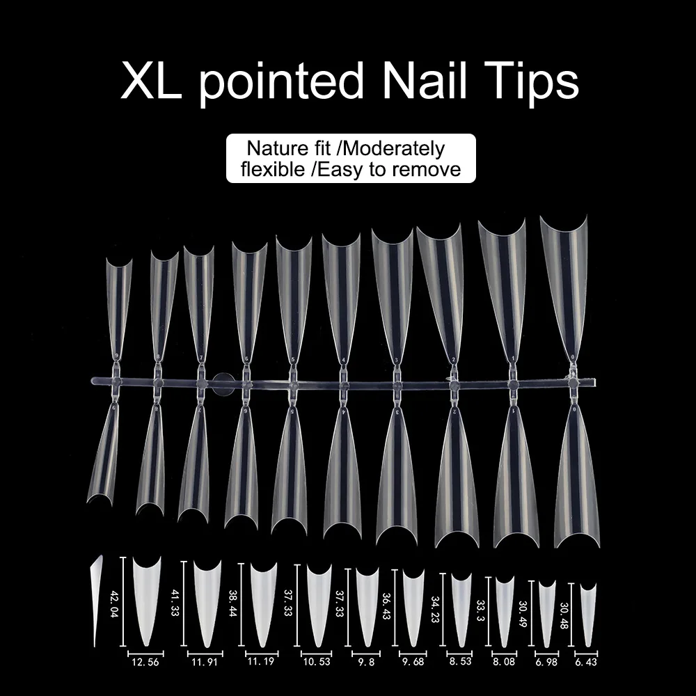 Extra Long Transparent Demon-Pointed False Nail Tips  Nature Fit & Easy Removal Half-Cover Artificial Fingernails