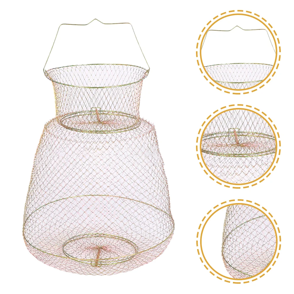 

Fish Protective Cage Bait Net Metal Pole Fishnets Fishing Catching Basket Travel