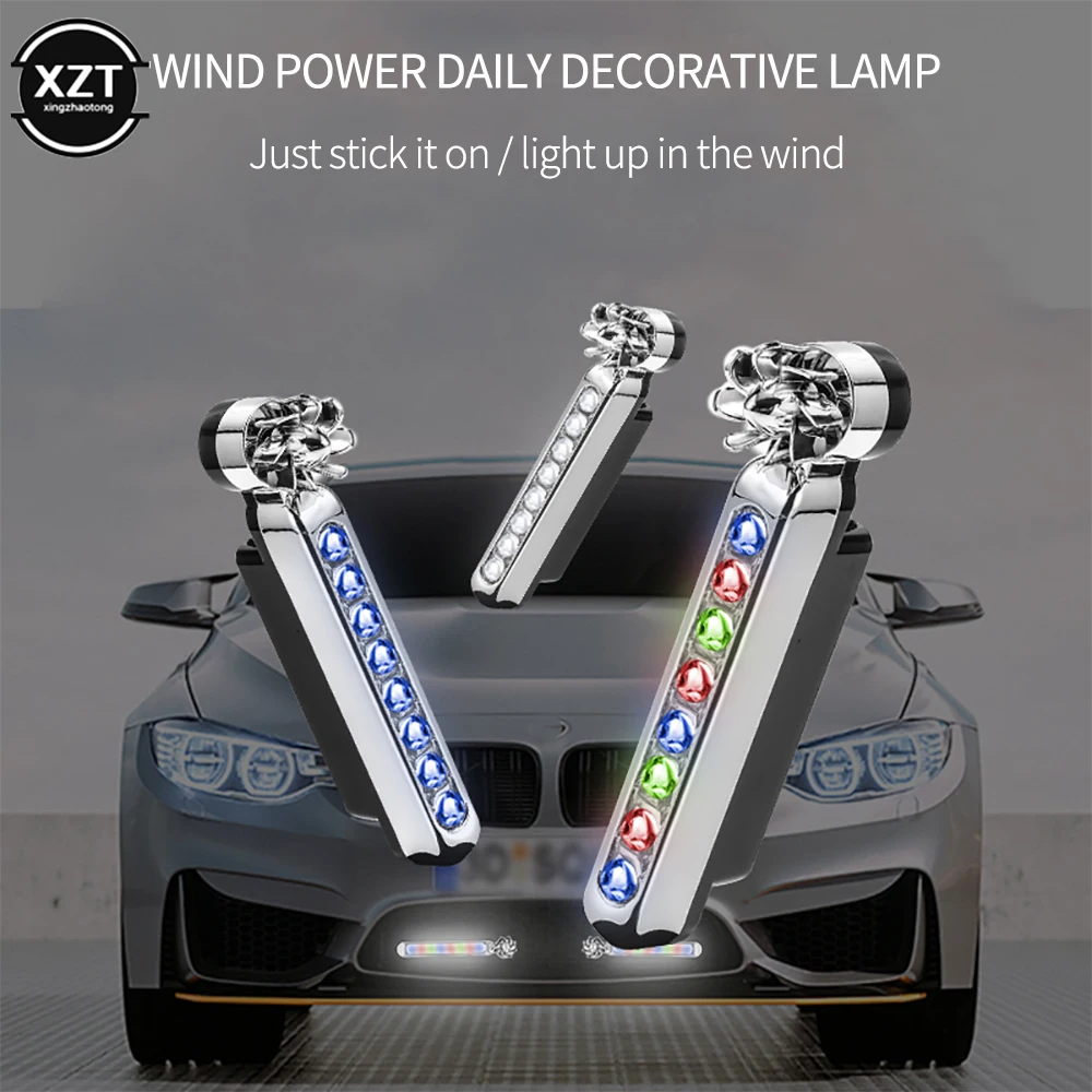 2pcs Car Daytime Running Lights LED Floodlights Wind Powered Car Lights with Rotating Fan Running Lights