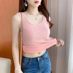 Women Winter Warm Underwear Solid Color Thermal Casual Nightwear Sexy Elasticity Female Thin Velvet T-shirt Sleeveless Tops