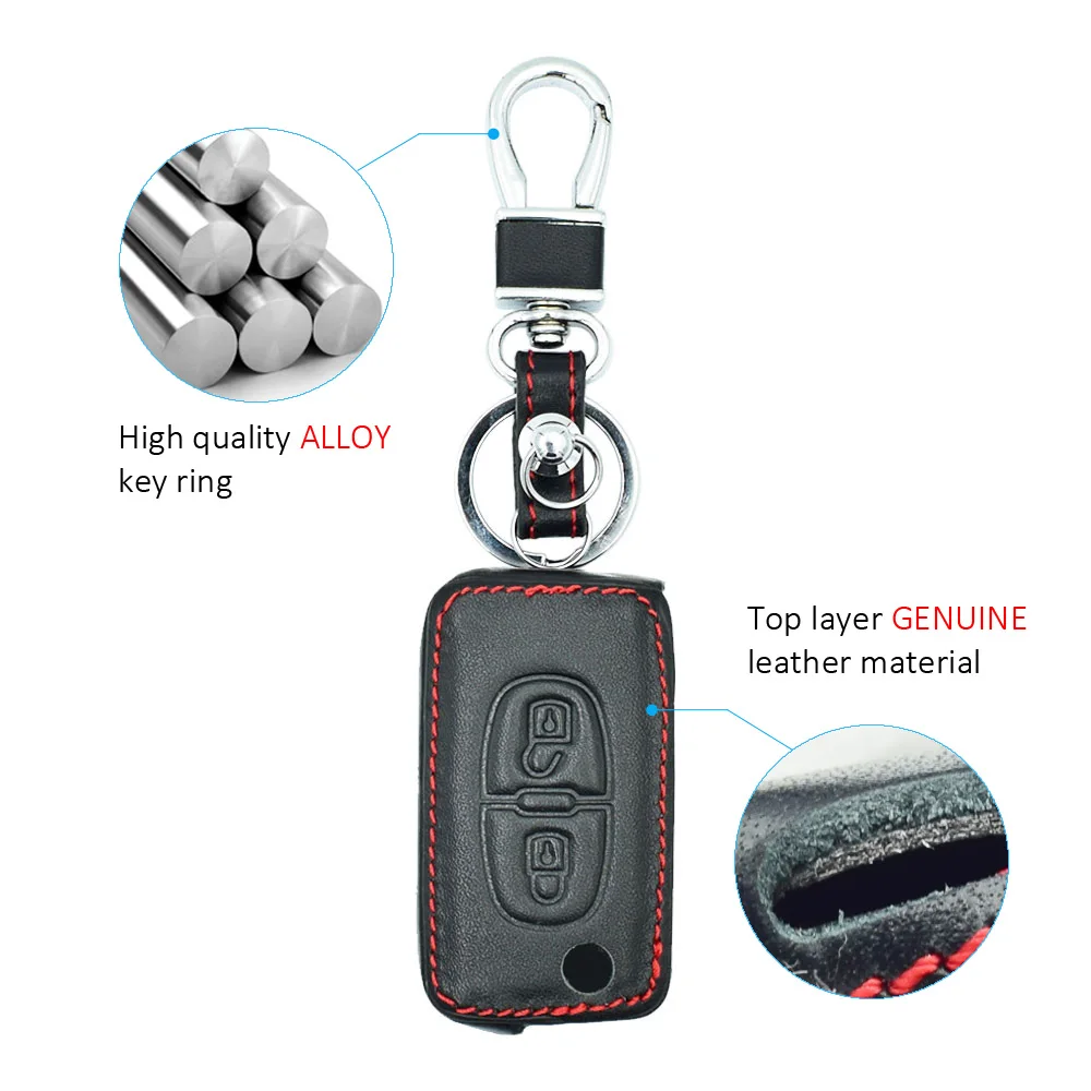 Leder-Autoschlüsselhülle Klappbare Fernbedienungsgehäuse-Tasche für Peugeot 208 308 3008 5008 307 207 408 Citroen C2 C3 C4 Auto-Zubehör – Detail 3