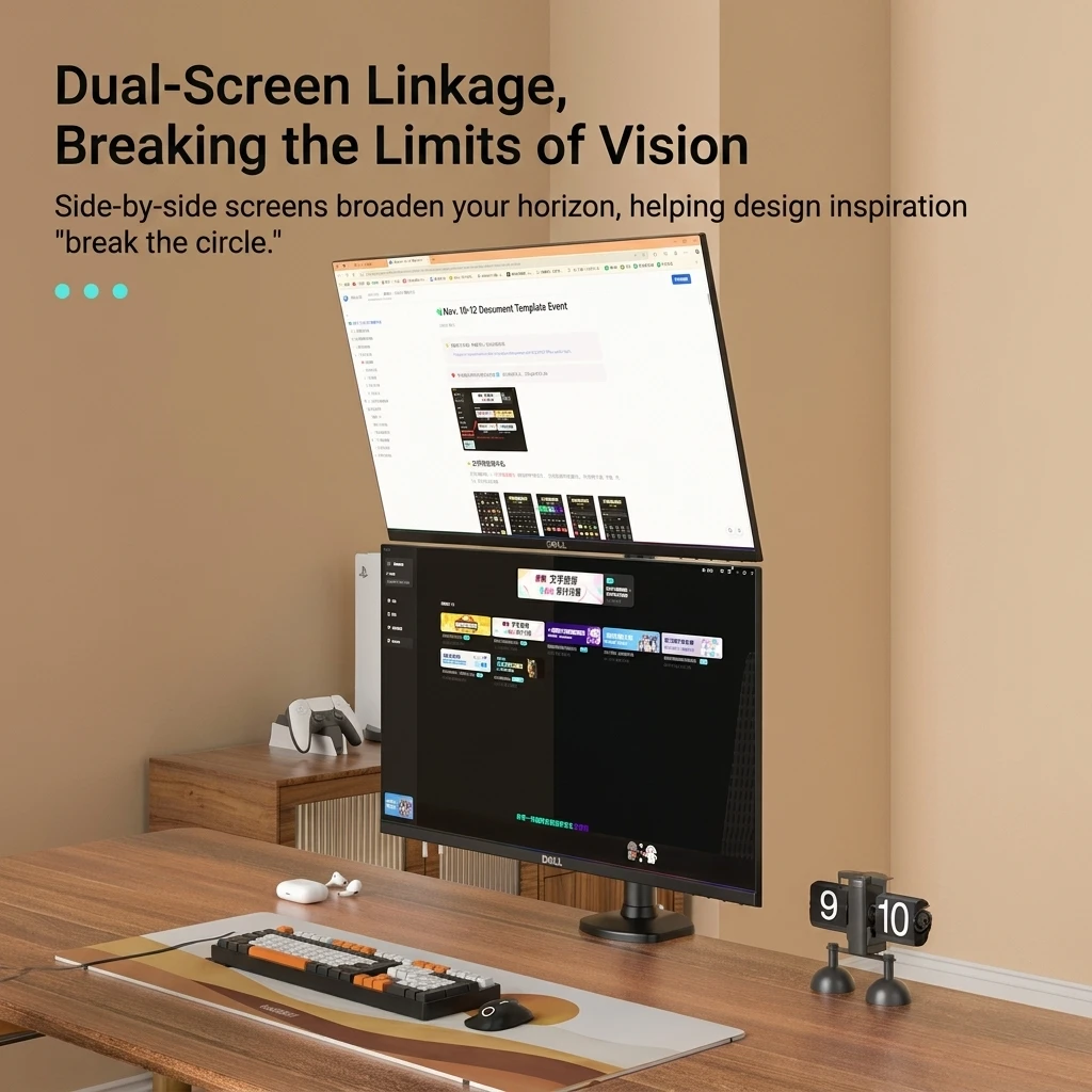 Vertical Dual Monitor Desk Mount Stacked Stand for 17-32 Inch Screens VESA 75/100mm Dual Screen Monitor Holder Height Adjustable