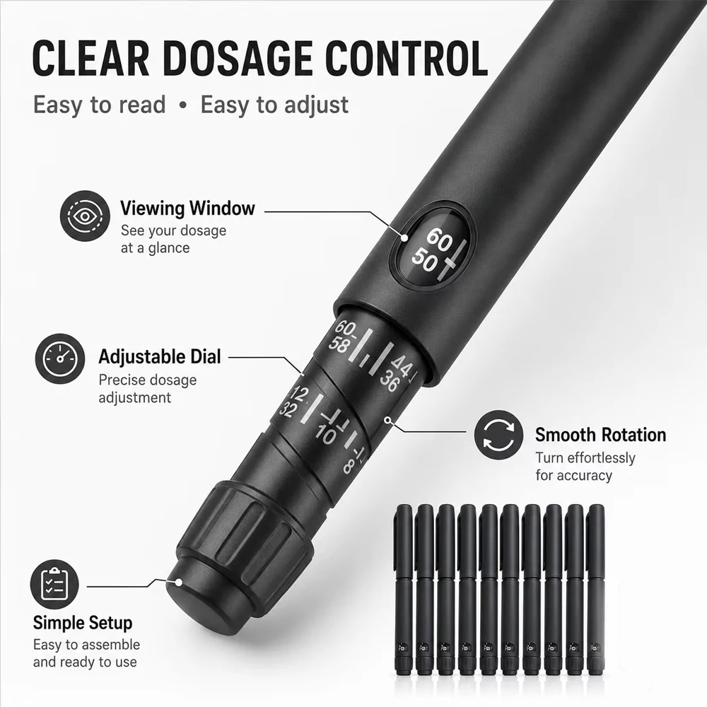 Rotary Push Disposable Sterile Insulin Injection Pen Adjustable Growth Hormone Dosage 60U Magic Beauty Injection Pen Card Bottle