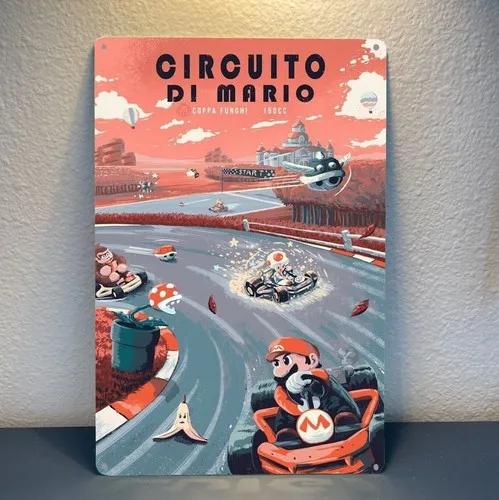 Placa de Metal Decorativa Super Kart Retro Video Game 20*30cm - Alumínio