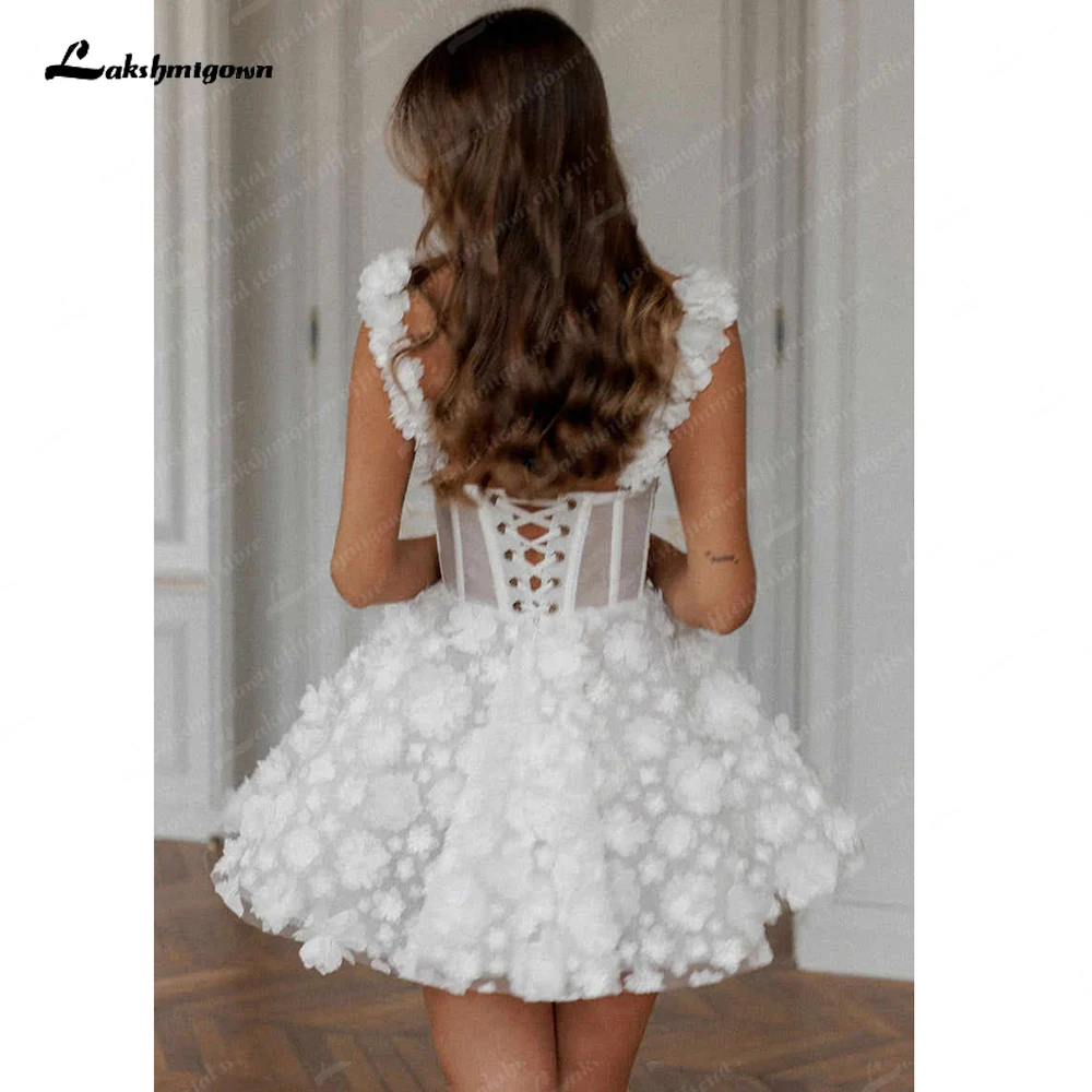 Short Wedding Dress A Line 3D Flowers Lace Bride Dresses Spaghetti  Strap Vestido de novia 2025 Wedding Gowns Customized