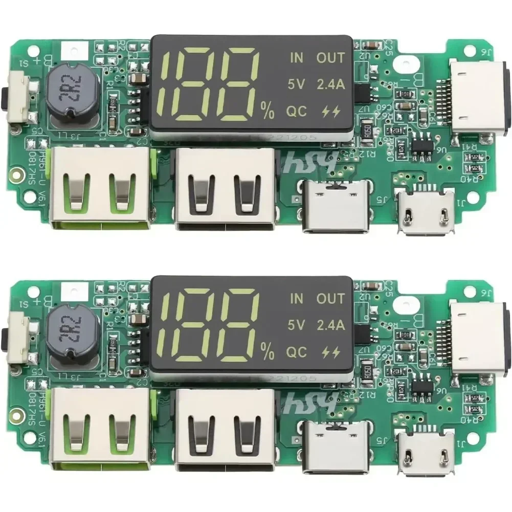 Compact 2PCS Lithium Battery Charger Board 5V 2 4A Dual USB Module With Digital Voltage Display And Protection