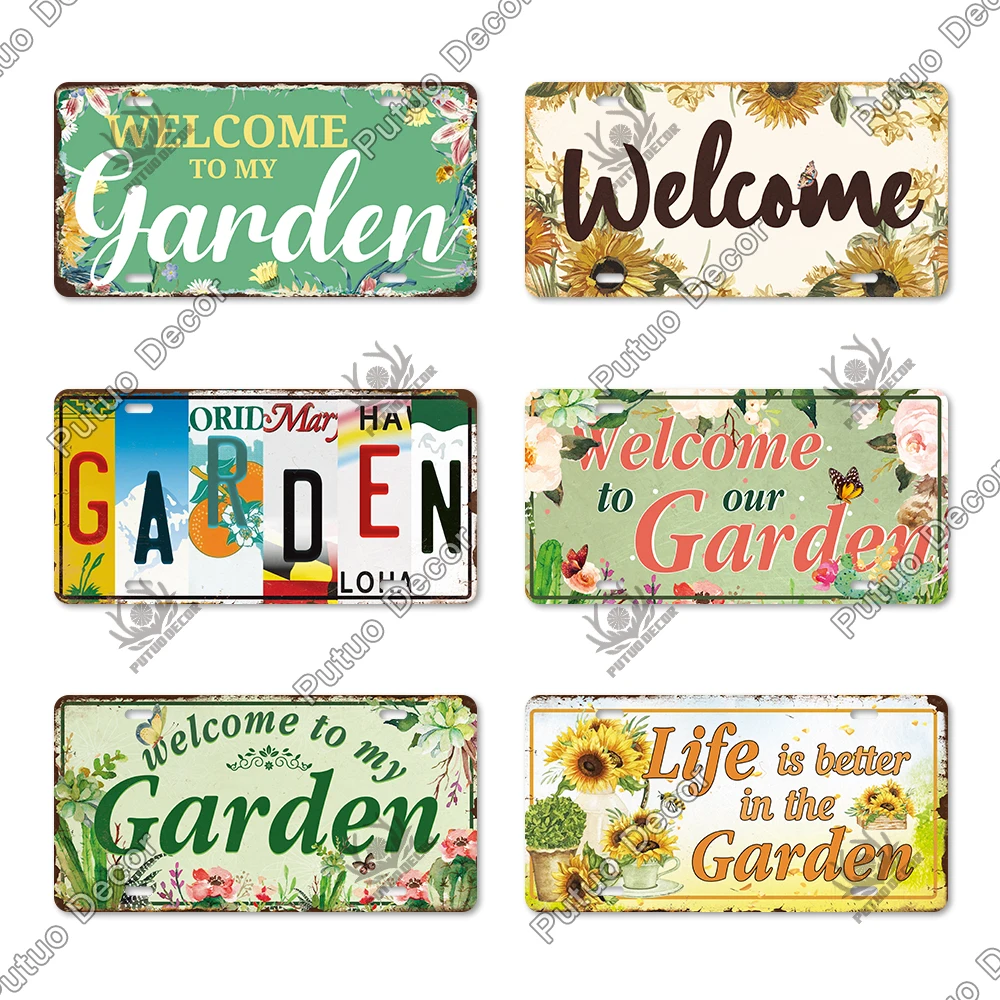 Putuo Decor Garden Vintage Licenses Plate Metal Sign Plaque Metal Vintage for Kitchen Garage Garden Home Living Room Wall Decor