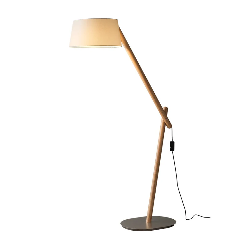Solid Wood+Fabric Floor Lamps Dimmable With Knob Switch Indoor Decor LED Lighting Bedroom Living Room Office Cafe Standing Lamps