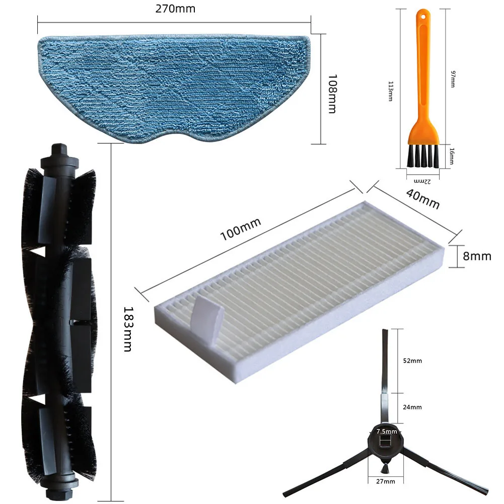 Main Brush Filter Cartridge Mop Cloth Sheets and Debris Collection Bags for EZVIZ RE4 Plus and RE5 Plus Vacuum Models