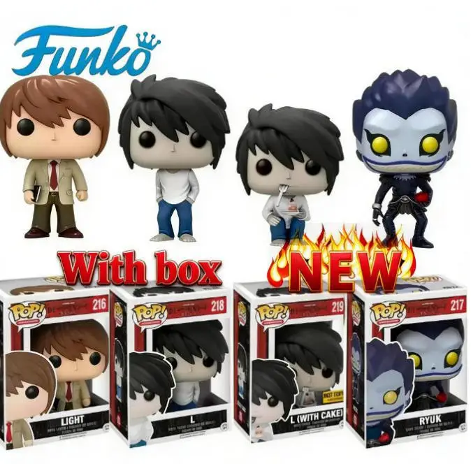 2026 FUNKO POP Death Note Figuras de vinilo Luz # 216 Ryuk # 217 L con Pastel # 218 # 219 Figuras de acción de anime coleccionables Regalos de juguete