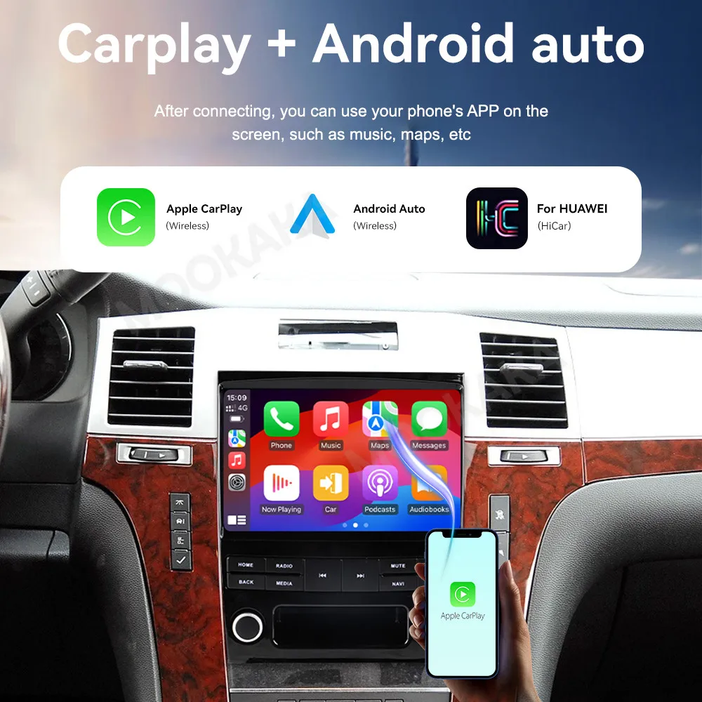 

9-дюймовая автомагнитола Android 14 для Cadillac Escalade 2008-2012, мультимедийный плеер, GPS-навигация, Carplay, магнитофон, головное устройство