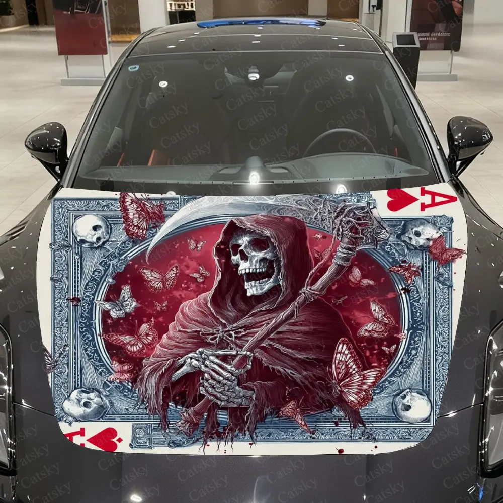 Poker Reaper Car Hood Decorative Stickers. It Enhances The Aesthetic Of The Vehicle And Can Be Easily Applied To Metal Surfaces.