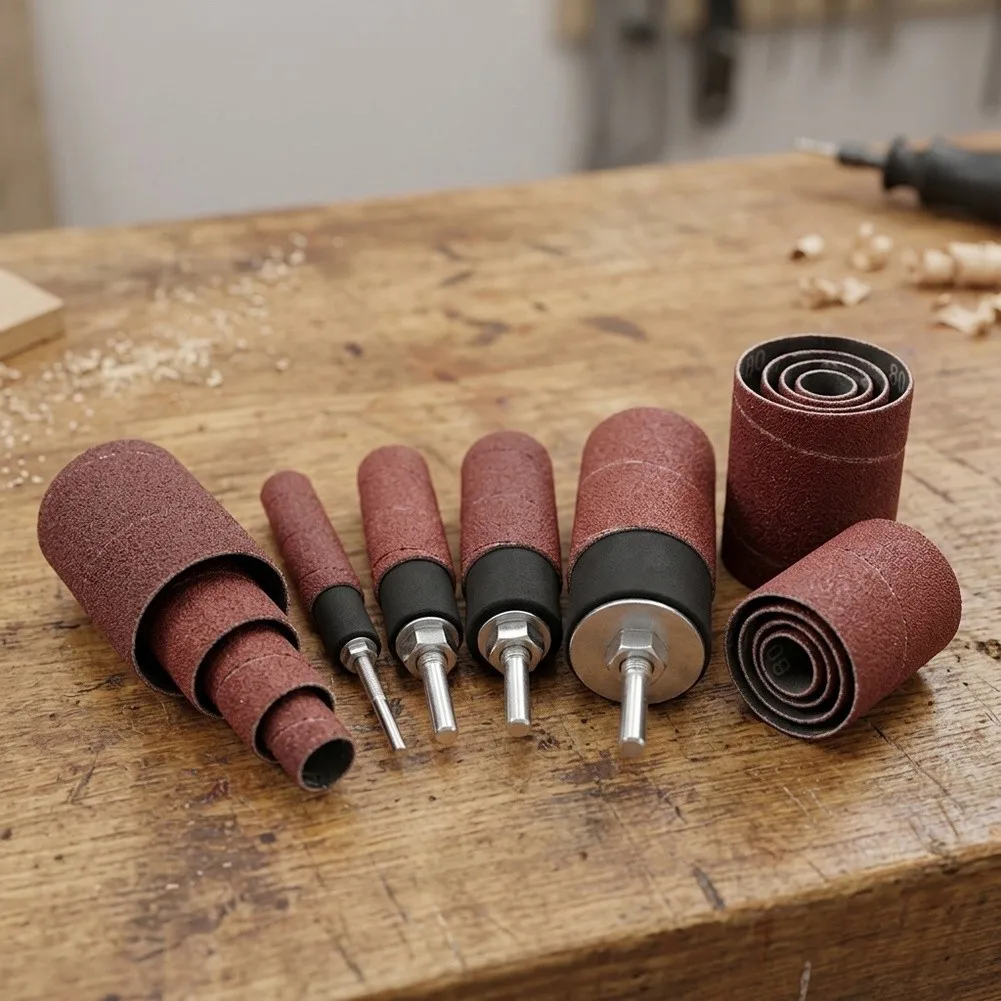 Sanding Drum Kit for Curved for Edge Sanding and Buffing 4 Rubber Mandrels 8x 80 Grit 8x 120 Grit Sleeves with Organized Case