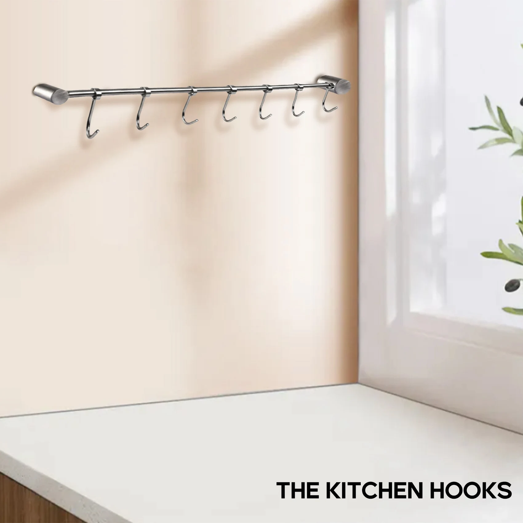 A69ekitchen Rail Rack Wall Mounted Utensil Hanging Rack Stainless Steel Hanger Hooks For Kitchen Tools Pot Towel