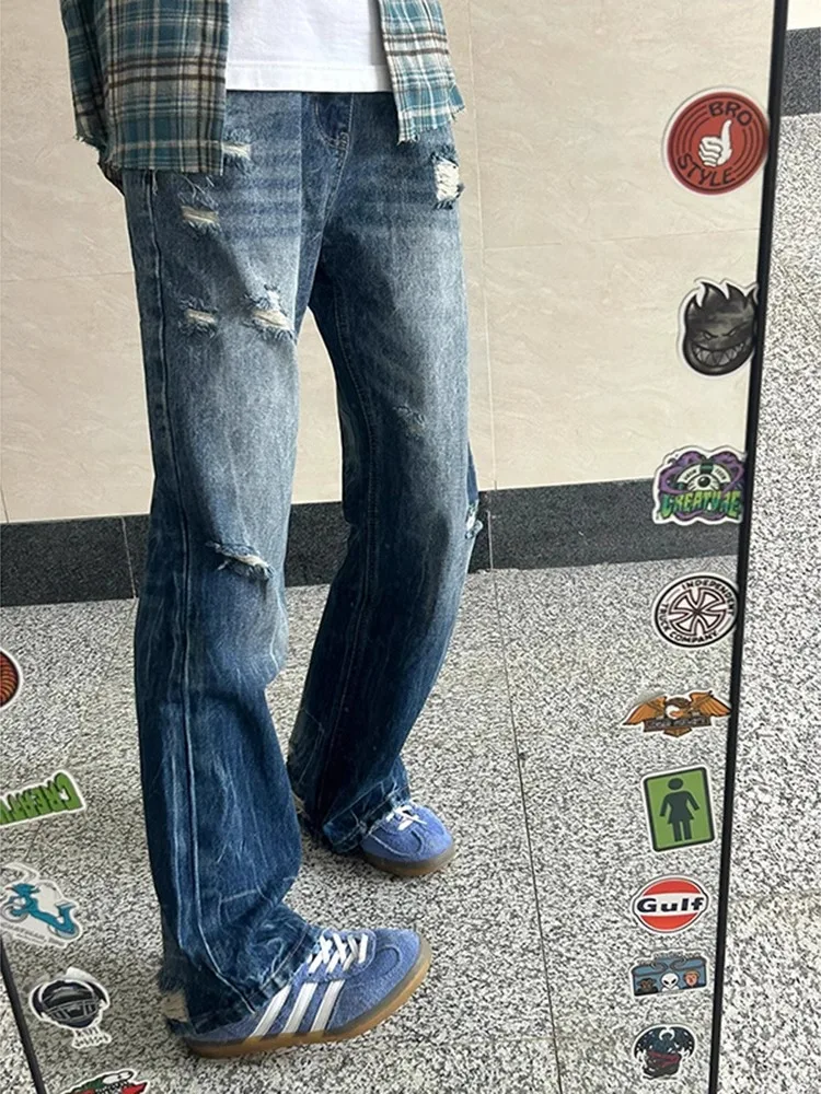 

Мужские летние тонкие джинсы с рваным эффектом и принтом «молния», повседневные брюки в уличном стиле, прямой крой, охлаждающий эффект