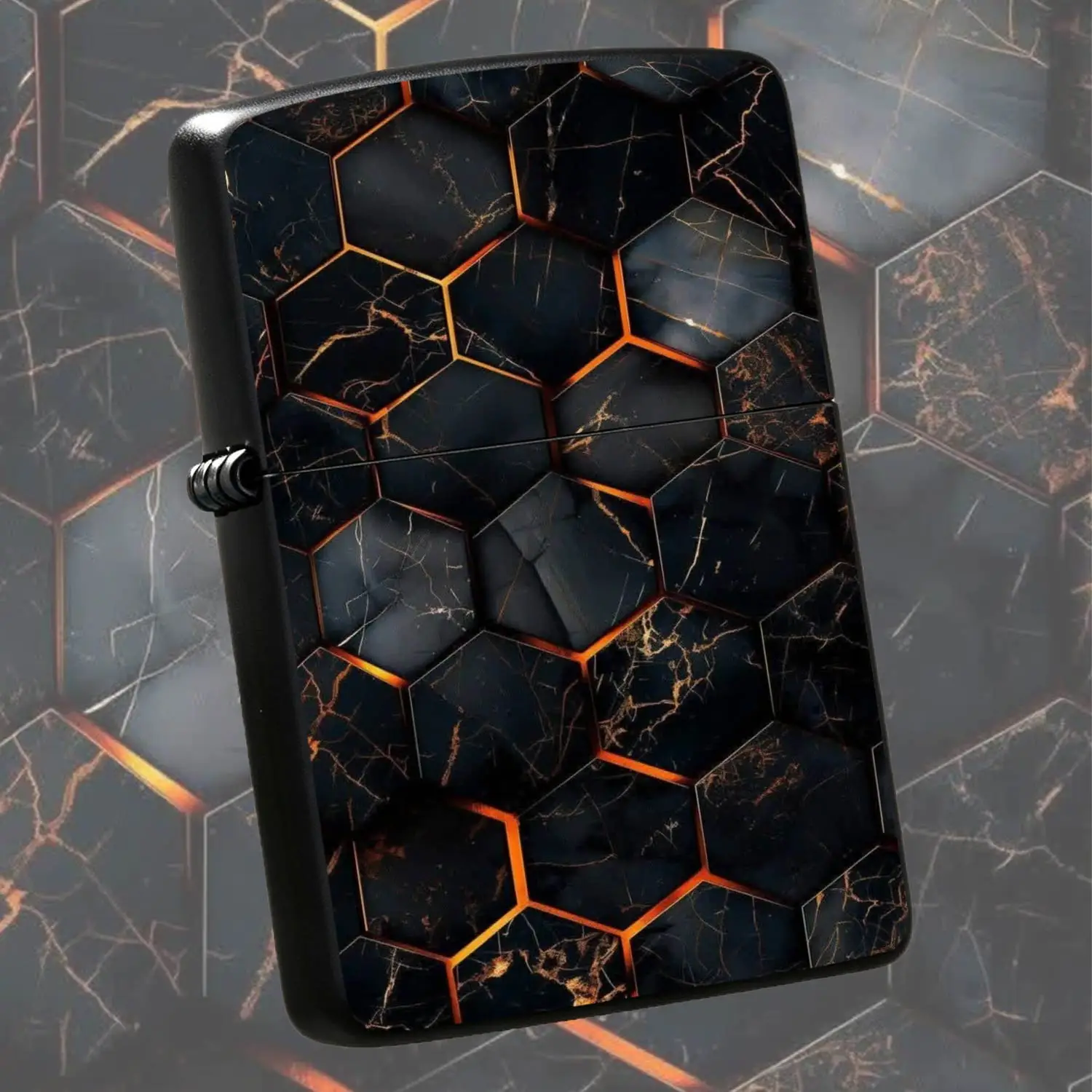 Luxurious Black Gold Hexagonal Textured Lighter, Exquisite Marbled Vein With Gilded Accent, Portable Stylish Daily Use Item, Durable Fine Craftsmanship, Perfect For Gifting Personal Collection, Fits All Scenarios To Show Your Unique Taste A