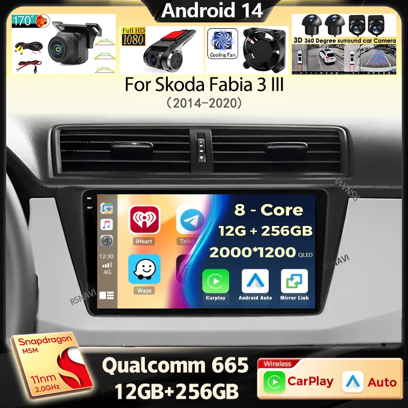 

Android 14 wireless Carplay Auto Car Radio for Skoda Fabia 3 III 2014 - 2020 Navigation GPS Multimedia Player Stereo BT WIFI+4G