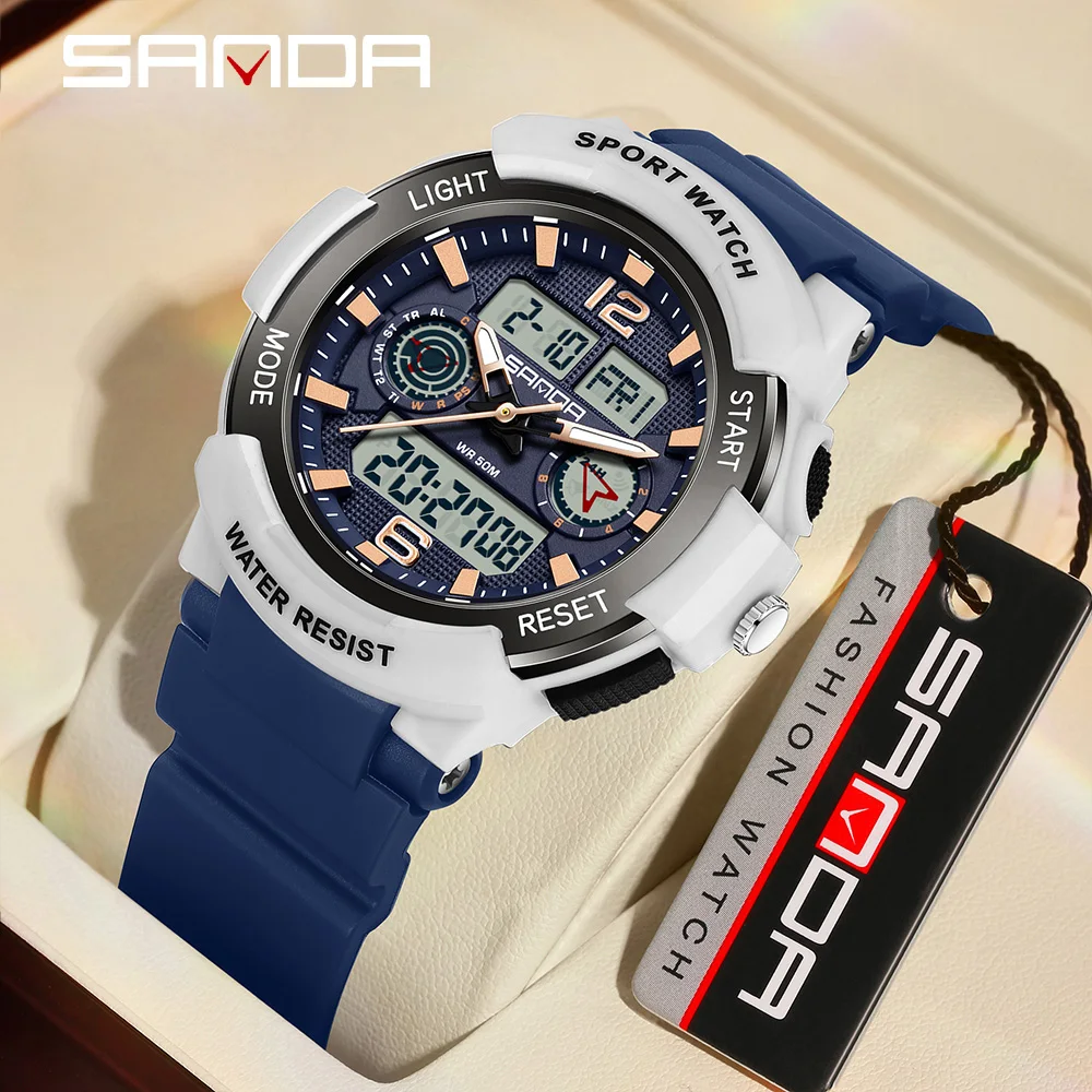 SANDA New 6188 Fashion Men's Watch Outdoor Multi functional Night Light Waterproof Fashion Sports Men's Watch 2024