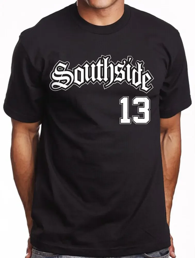 Black South Side 13 Graphic T Shirt Jersey Cholo Low Rider Art Sur Chicano