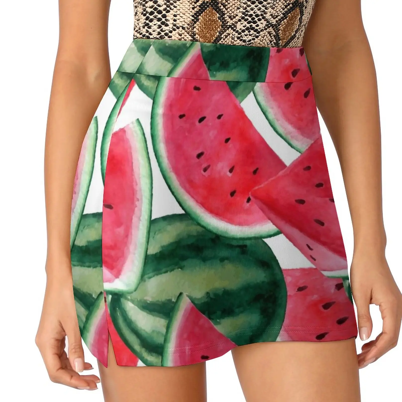 Watermelon. Watercolor Tropical Fruit Women's skirt Aesthetic skirts New Fashion Short Skirts Watermelon Pattern Food Sweet