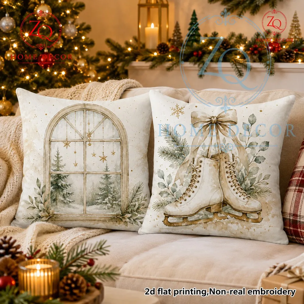 Retro roller ske bow print throw pillowcase American Christmas style cushion cover living room sa decorion throw pillowcase