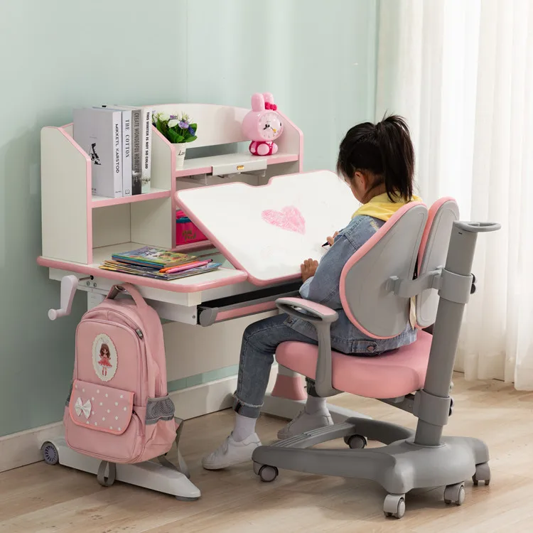 Kinderstudietafel voor thuisgebruik Houdingscorrectie Multifunctioneel hefleerbureau met lade Studiestoel