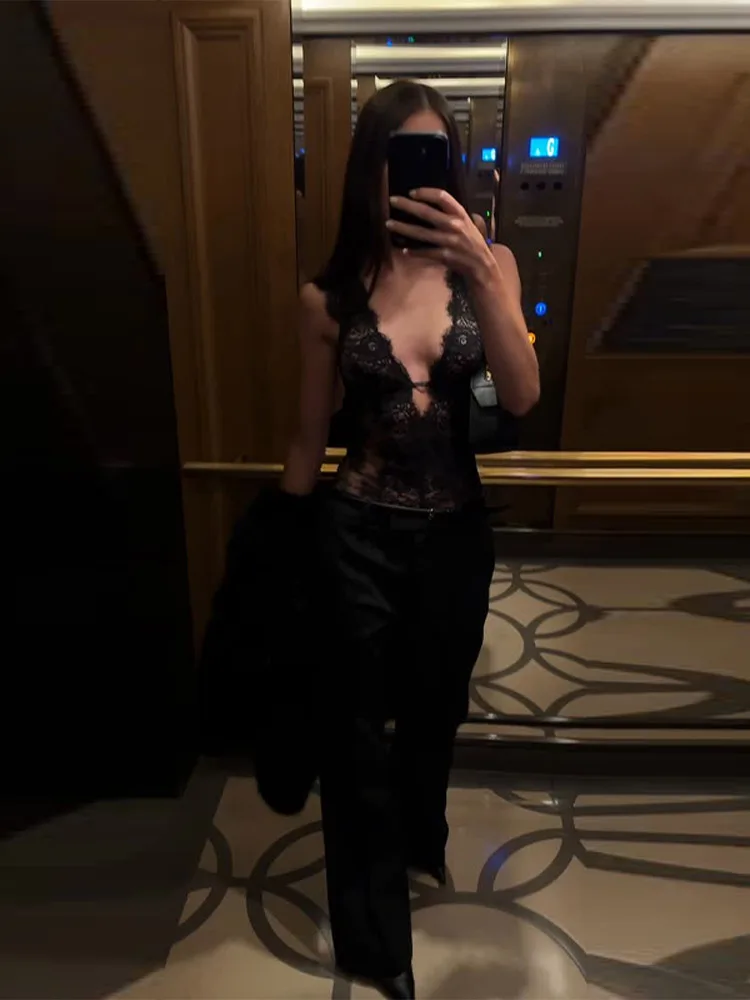 Sexy Women Bodysuit Lace Sleeveless Hollow Out U-neck Backless Female Vest Chic Summer 2026 Evening Party Lady Jumpsuit