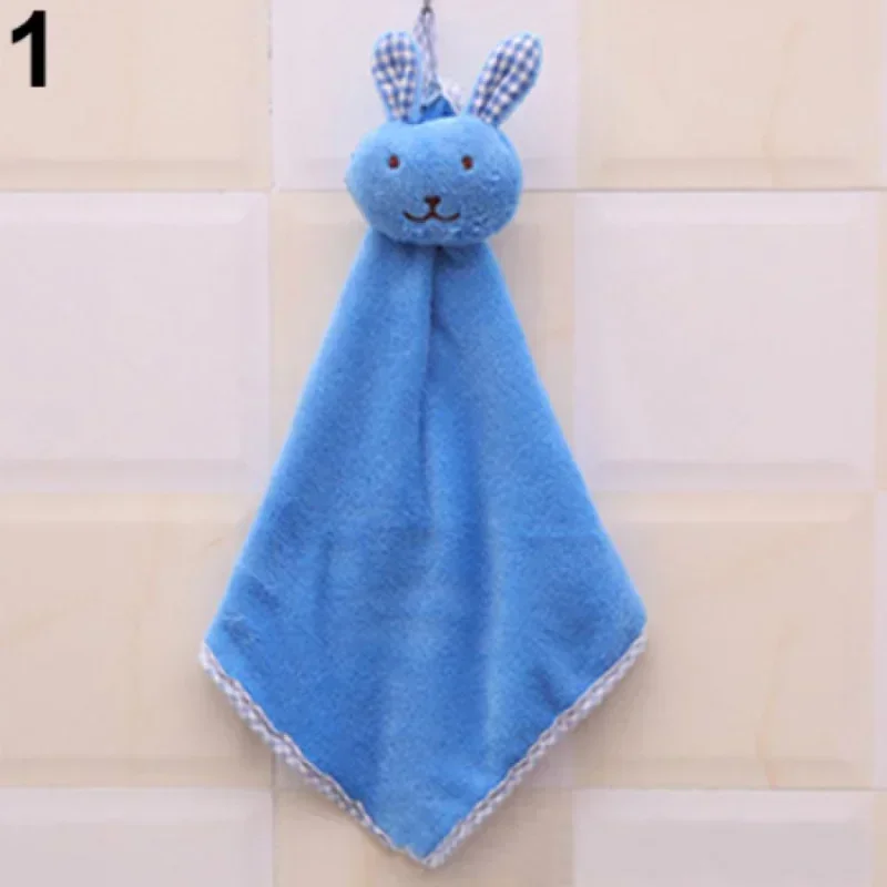 Soft Coral Fleece Plush Bath Towel Cute Rabbit Nursery Baby Hand Towel Cartoon Children Wipe Hanging Bathing Towel