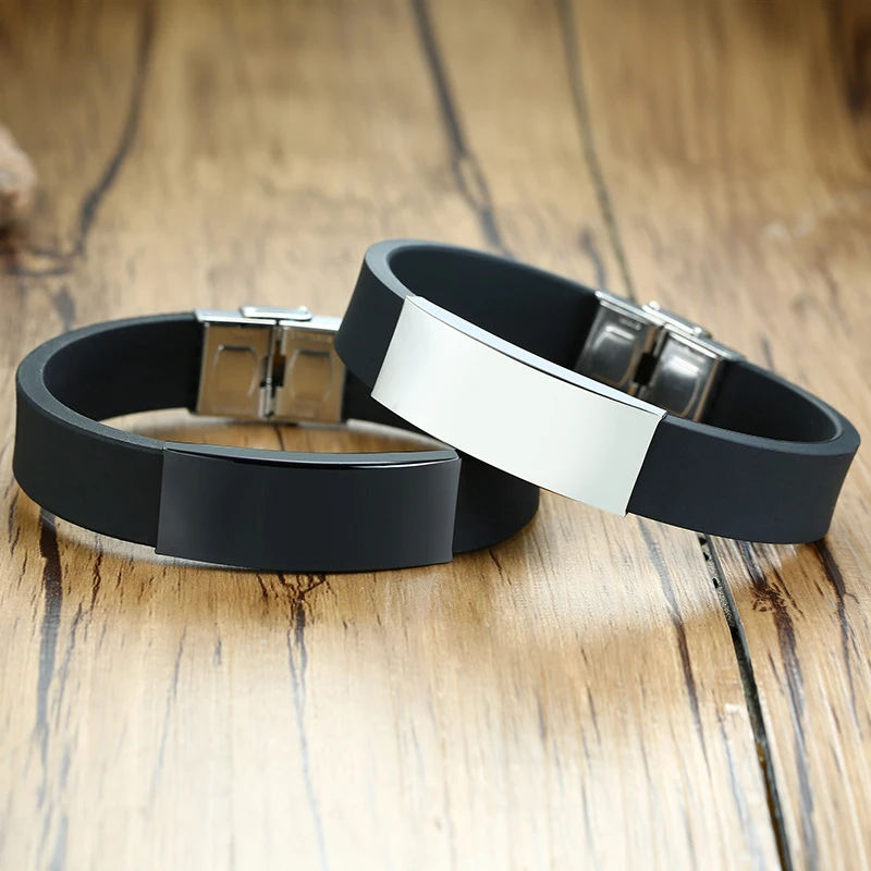 Benutzerdefinierte SOS Edelstahl ID Silikon Armband Für Männer Frauen Personalisierte Armband DIY Adjsuatble