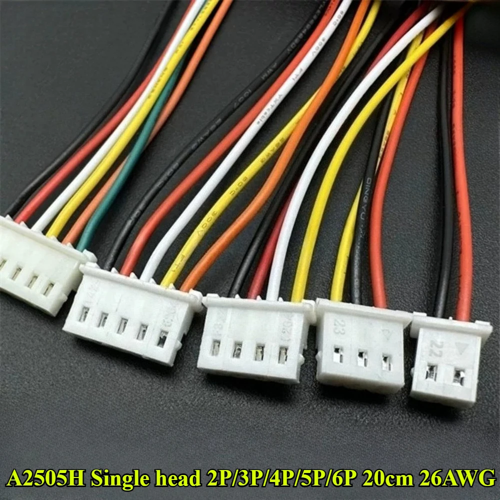 10-50Pcs A2505H A2505WV A2506H Pitch 2.5mm Single head 2P/3P/4P/5P/6P Terminal Wire Length 20cm 26AWG Electronic Wire Connector