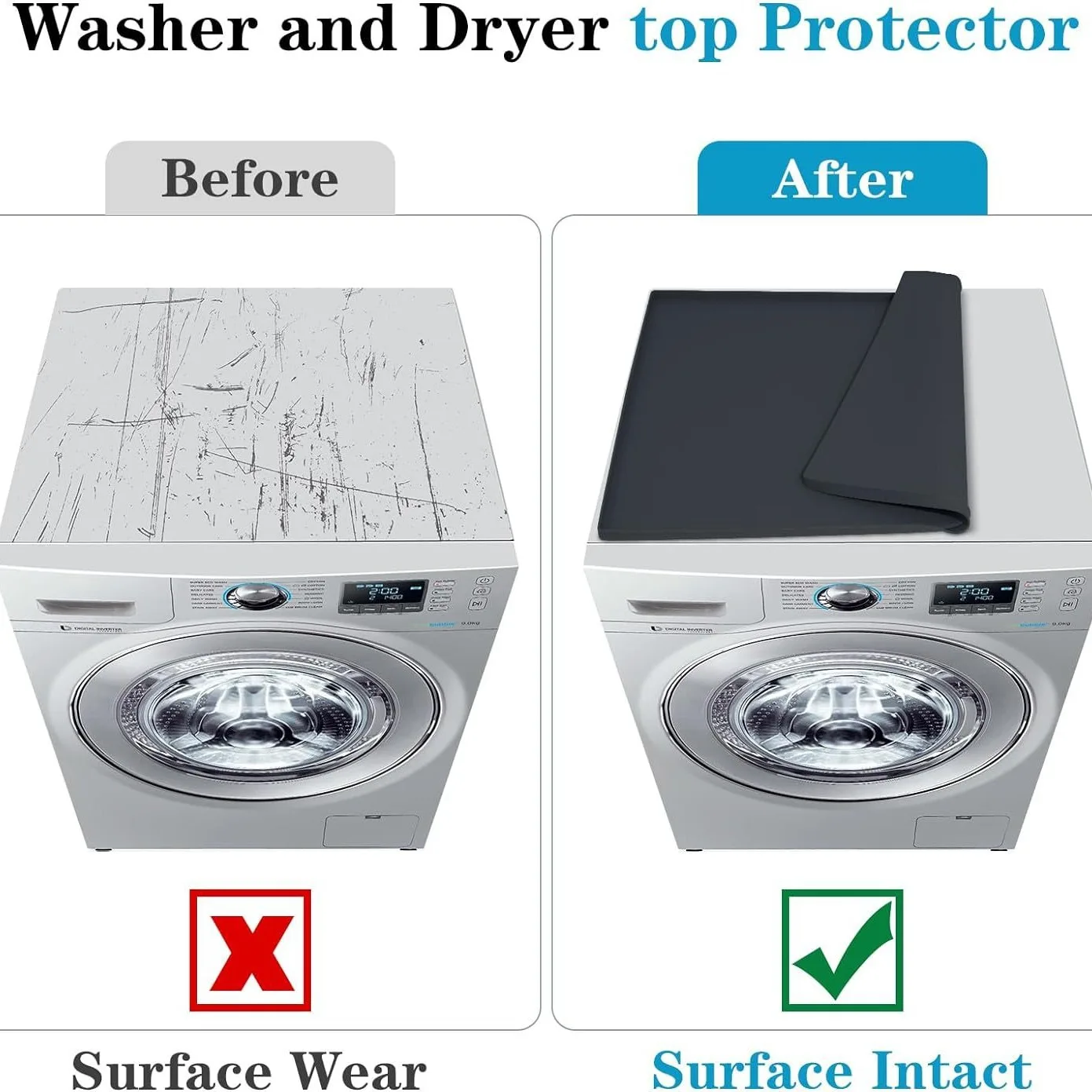 Washer and Dryer Top Protector Cover Foldable Washing Machine Dust-Proof Protector Mat for Laundry Room Cup Coaster Pet Bowl Mat