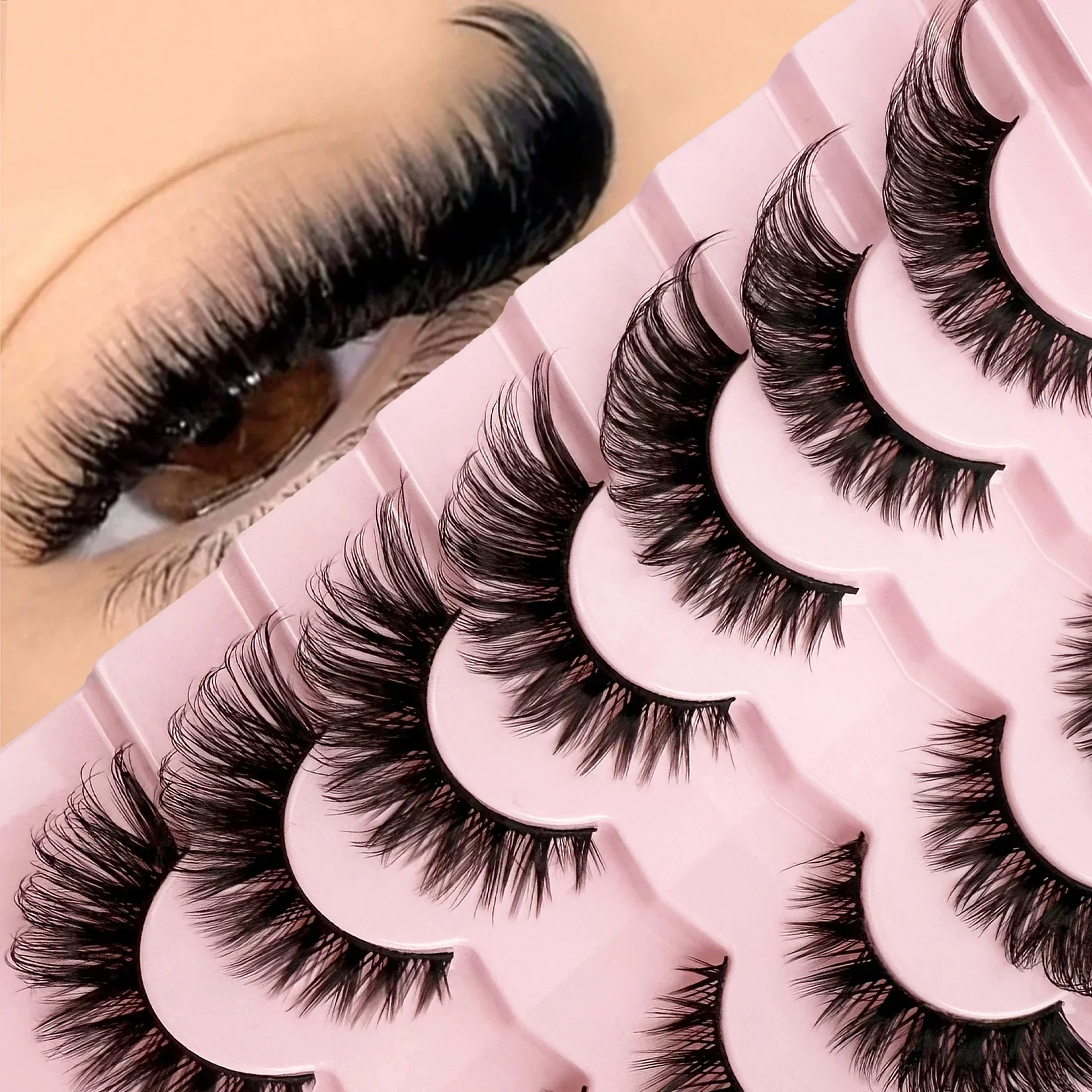 7Pairs 3D Faux Mink Cat Eye False Eyelashes,Wispy Fluffy Voluminous Strip Lashes, Reusable Fake Eyelashes For Party Daily Makeup