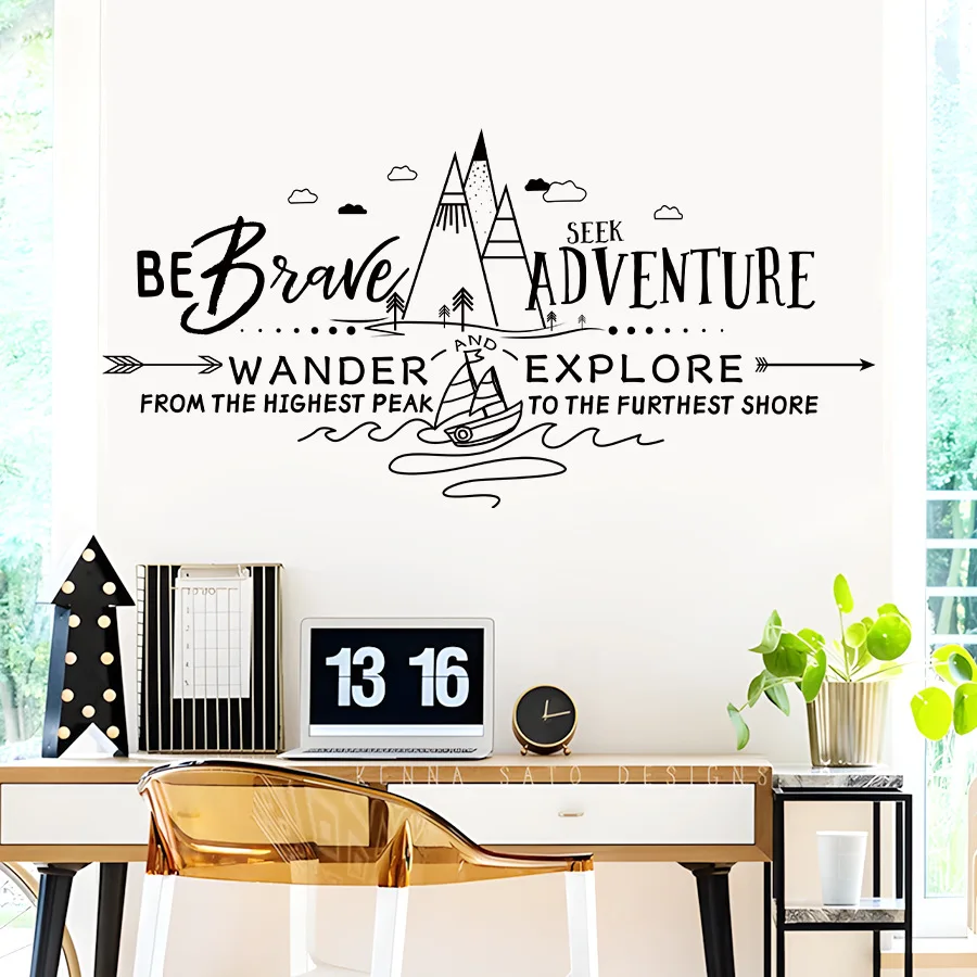 Be Brave Seek Adventure Wander and Explore Mountain Inspirational Quotes Wall Sticker for Boys Room Kids Room Living Room Decor