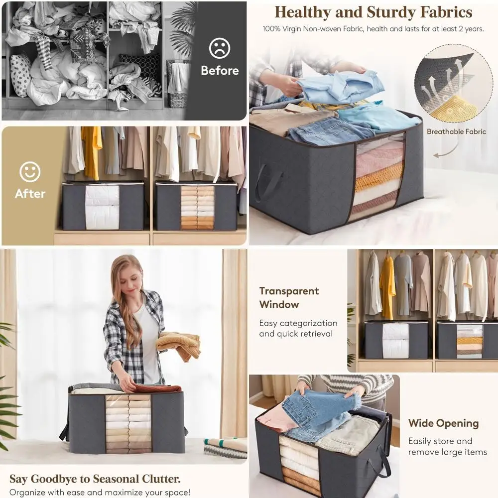 

Набор из 9 серых сумок для хранения объемом 90 л с усиленными ручками, из плотной ткани, с прозрачным окном для одеял, пледов, постельного белья