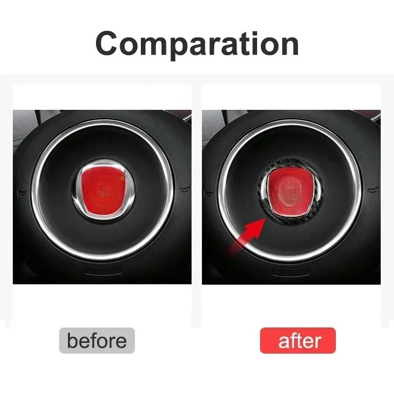 

For Fiat 500 Steering Wheel Mark Real Dry Carbon Fiber Decorative Cover Interior Modification Accessorie 08-23 modification