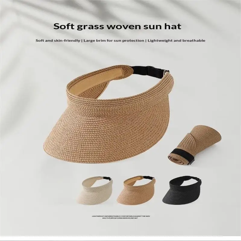 Gewebter Stroh-Sonnenschutzhut für Frauen, UV-Schutz, breite Krempe für Sommer, Strand, Reisen, Wandern, Camping, täglichen Gebrauch – Detail 8