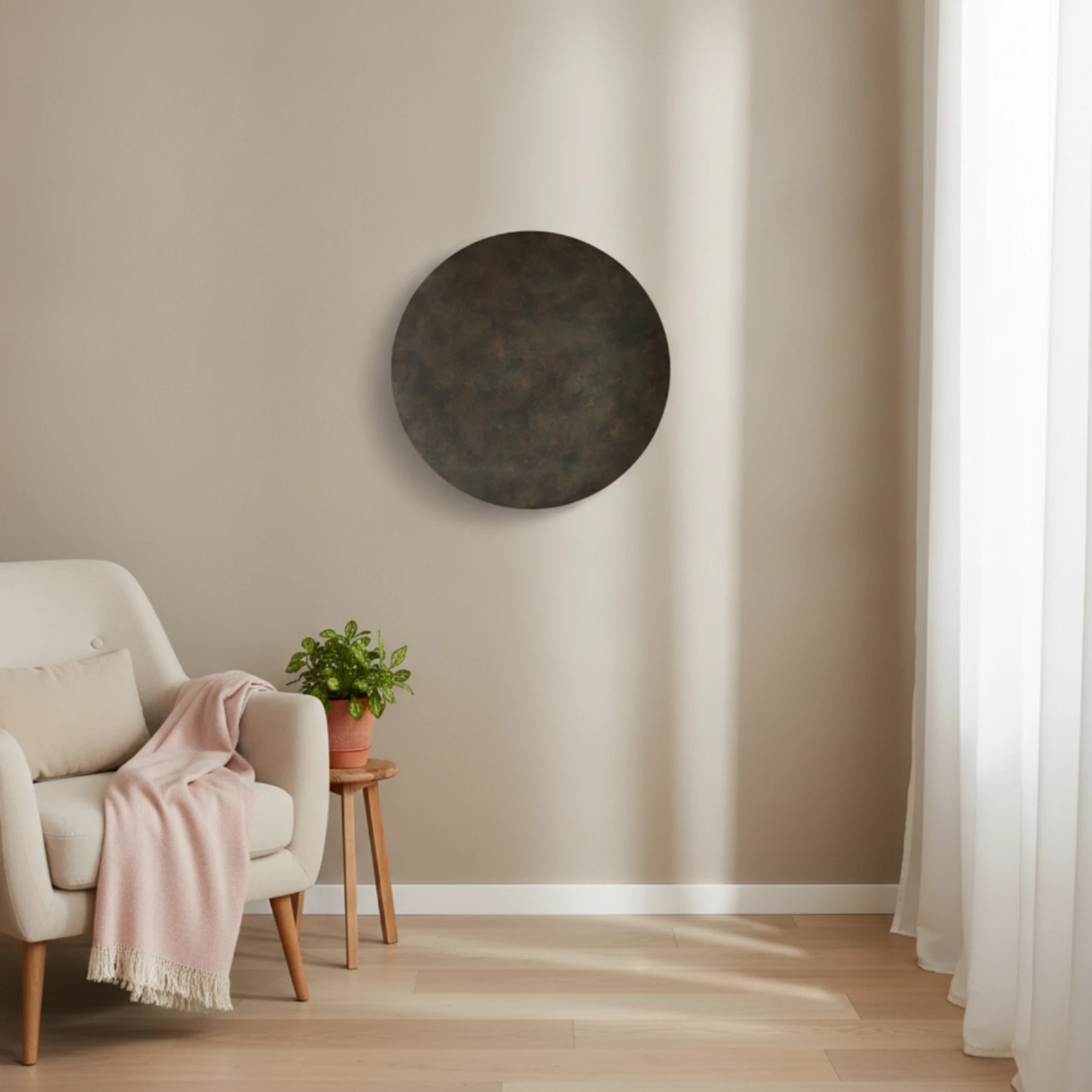Round Wall Plaque Contemporary Metal Wall Decor Slim Profile Long-Lasting for Homeowners, Living Room, Bedroom