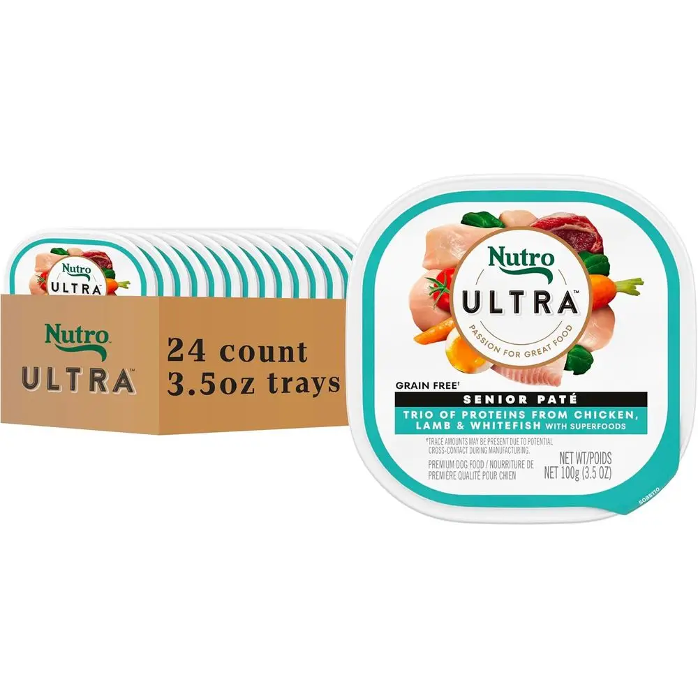 

Влажный корм для собак Ultra Wet Dog Senior Pate Trio с курицей, бараниной и белым мясом, для пожилых собак, 3,5 унции. Подносы (24 шт., упаковка 1 шт.)
