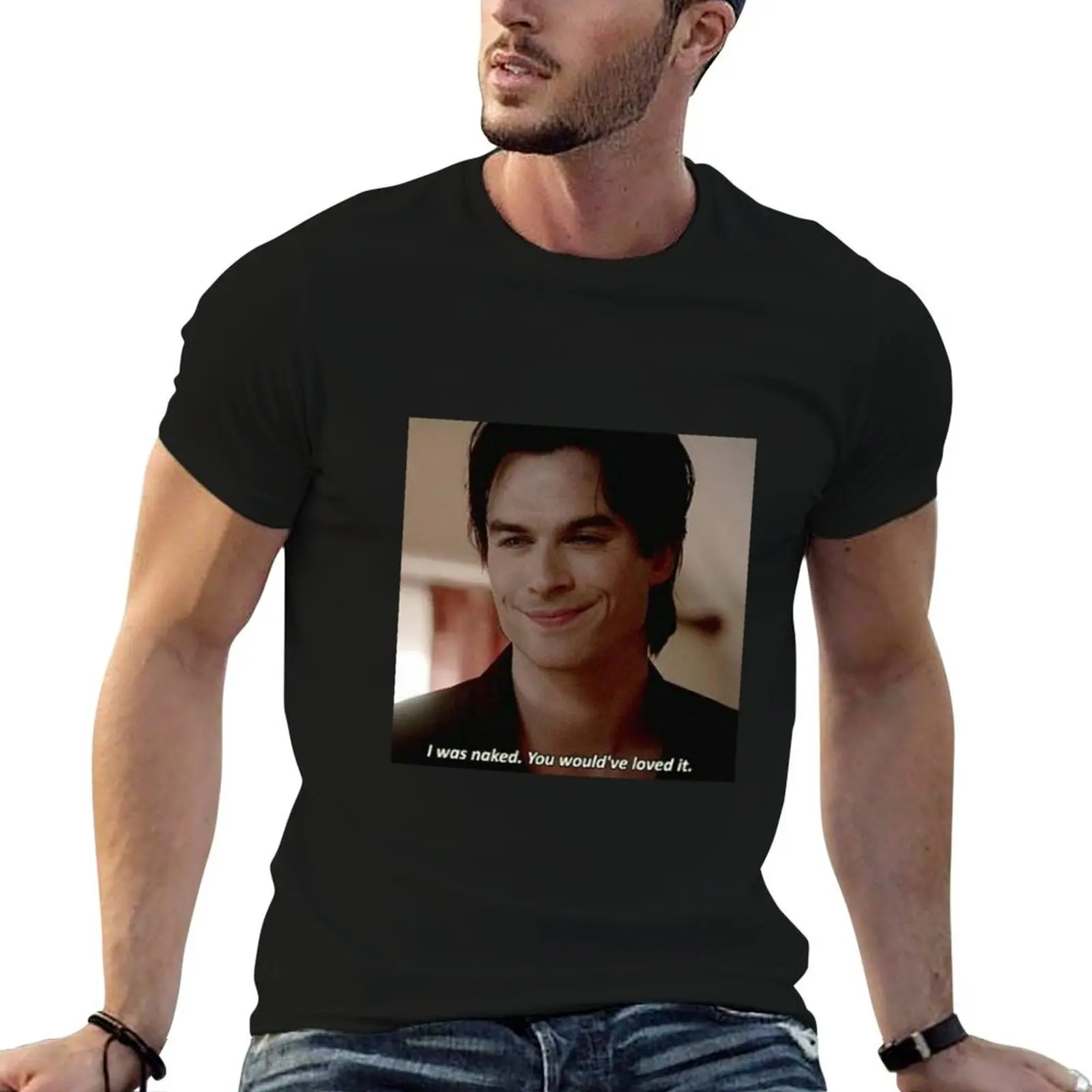 T-shirt Damon Salvator pour homme, t-shirts graphiques coupe slim pour homme, t-shirts en coton, T-shirt de haute qualité