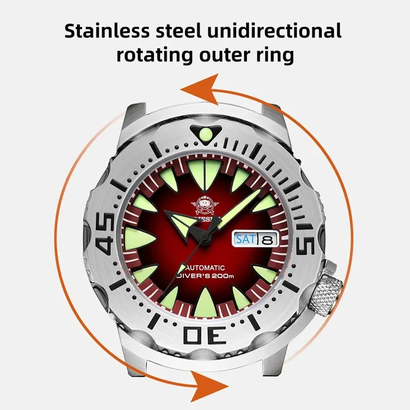 ADDIESDIVE 42MM StainlessSteel Diver Monster Automatic Watch Sapphire 200M Waterproof Mechanical Watches Luminous Men Wristwatch