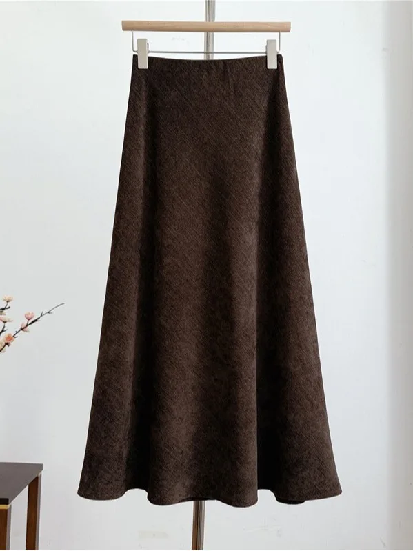 

Новая осенняя женская модная юбка миди А-силуэта с высокой талией, универсального цвета, больших размеров, для повседневной носки