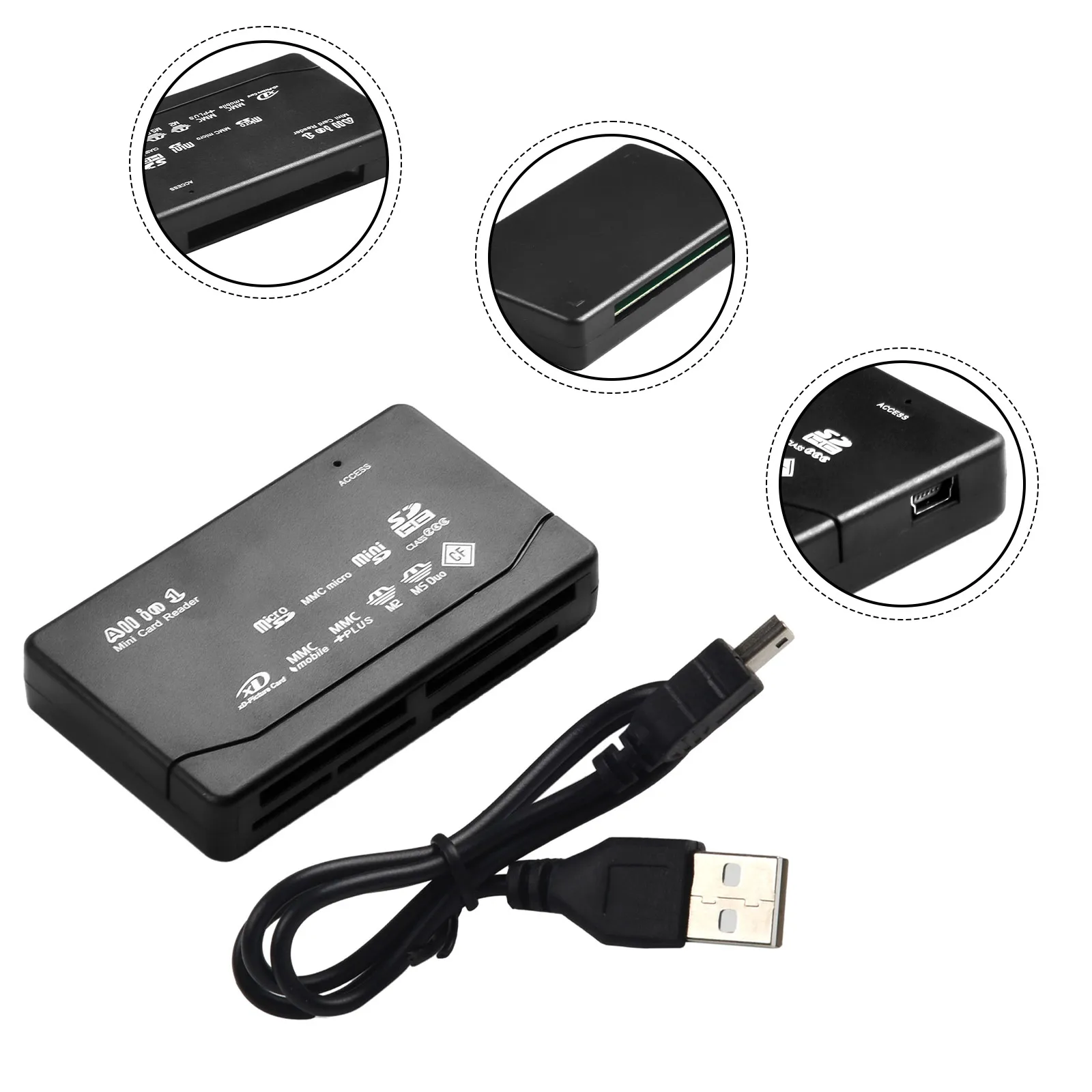 Kit de Memória Leitor de Cartão Parte, Adaptador de Cartão, Acessório Portátil, até 480 Mb, USB 2.0, SD, TF, CF, MS, Alta Qualidade