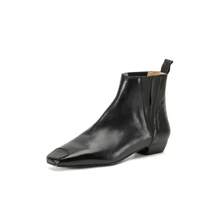 

Women’s Genuine Leather French Style Square Toe Ankle Boots Low Mid Heel Slim Fit Vintage British Fashion Boots