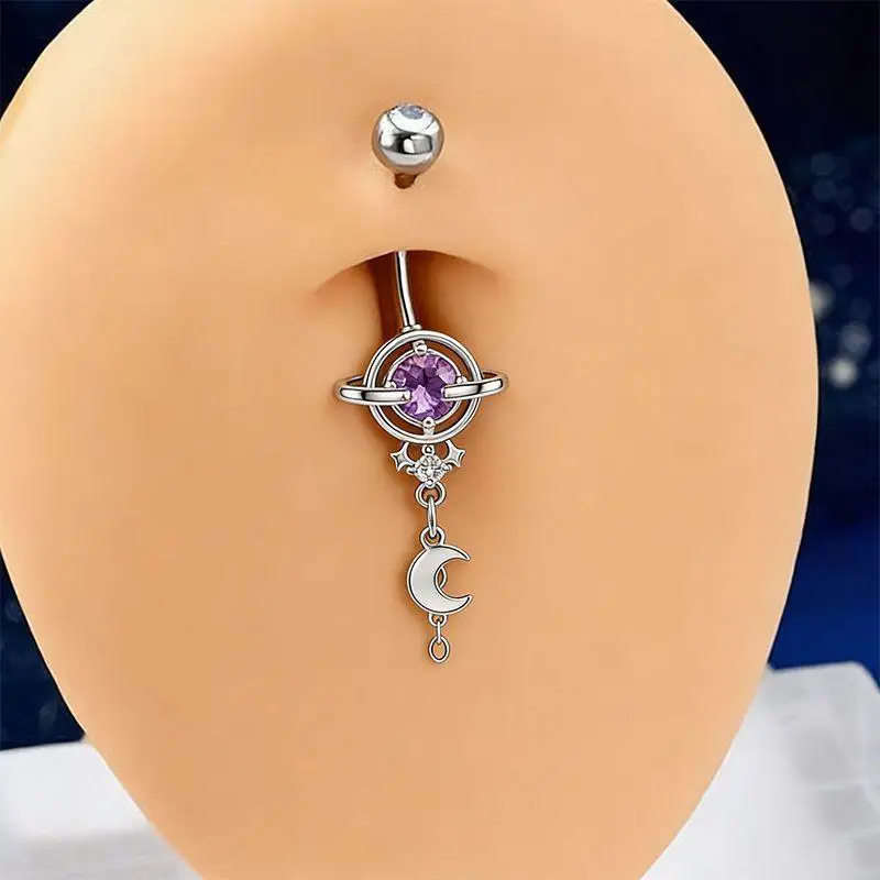 Y2K Body Piercing Belly Rings Shiny Zircon Planet Moon Butterfly Design Sexy Fashion for Daily Party