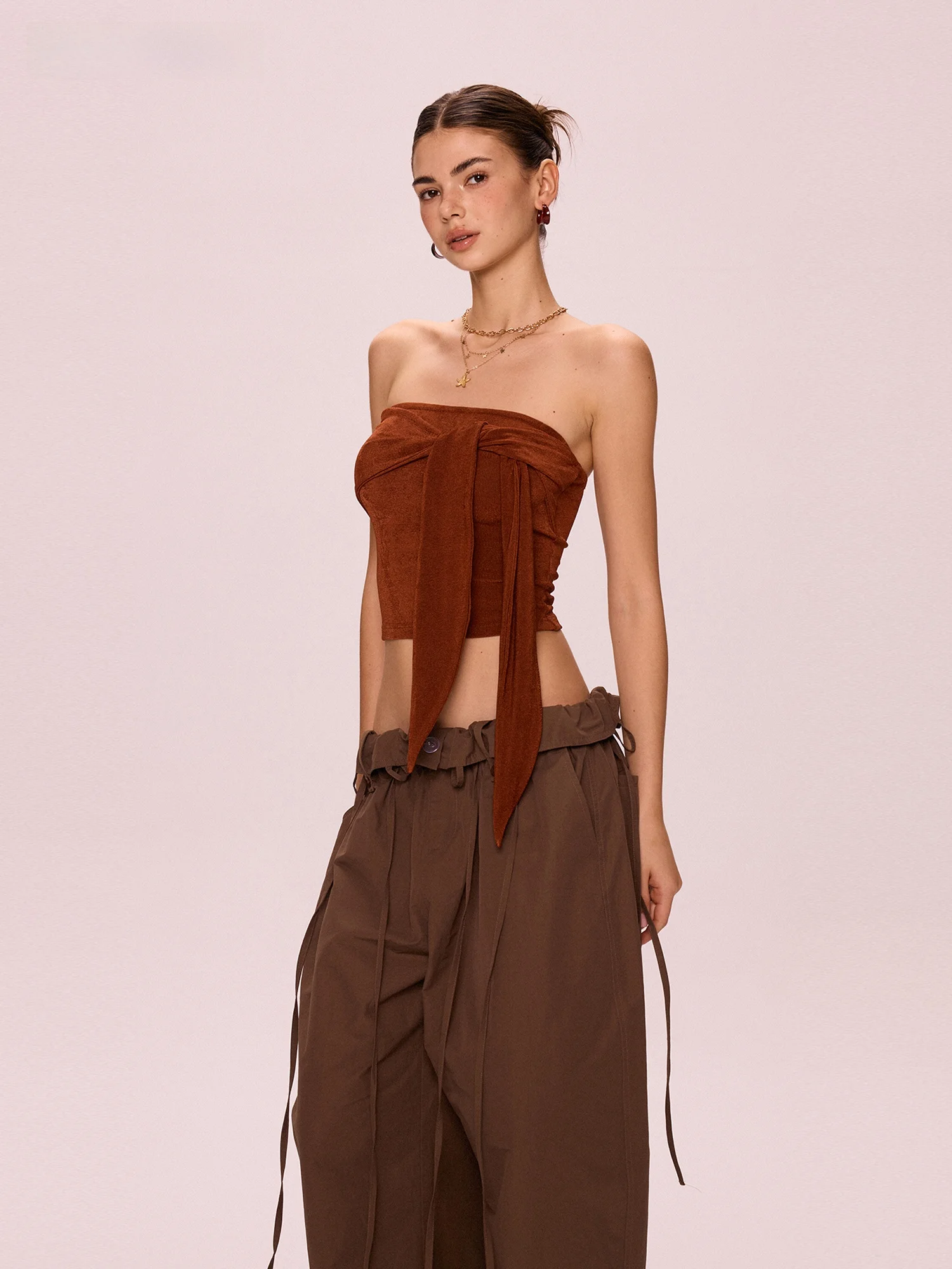 

MOKACAKE Tie Design Trendy Tube Top Women Sexy Short Sleeveless Shirt Summer New Style Polyester Fiber Slim Fit