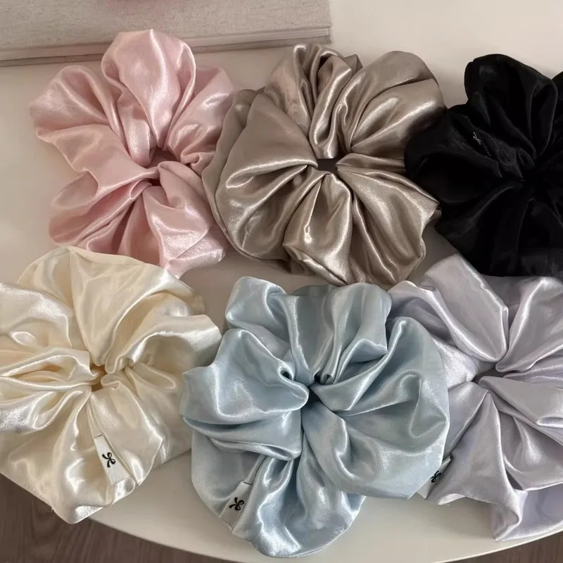 Cream Glossy Large Satin Intestine Headband Women High End Solid Floral Hair Rope Temperament Elegant Hair Tie