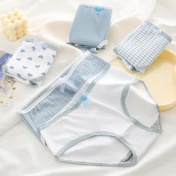 5Pcs Cute Bow Print Women'S Panties High Waist Breathable Comfy Plus Size Lingerie Underwear For Ladies Soft Cotton Briefs Sweet