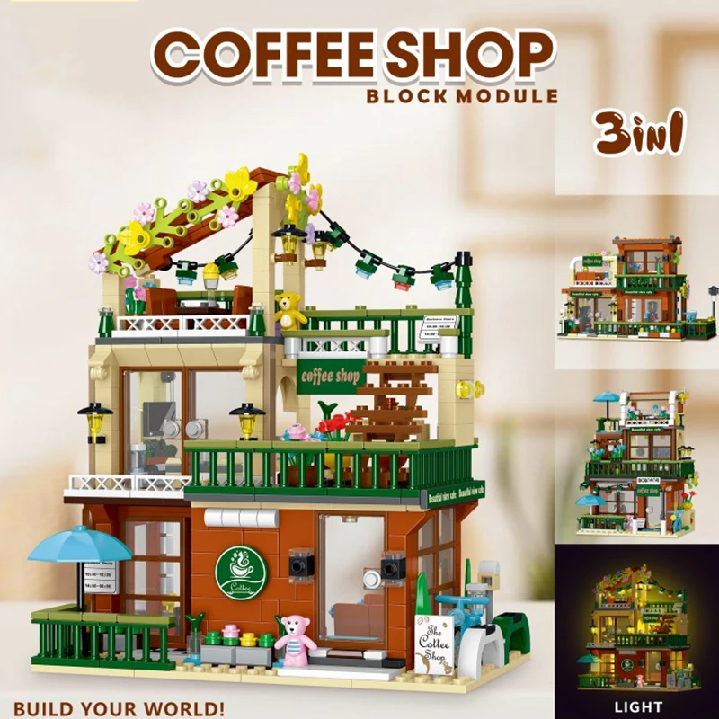 875-個バルコニーコーヒーショップビルディングブロックセットクリエイティブ-3in1-led-カフェ-moc-モジュラー建設レンガのおもちゃ子供大人ギフト